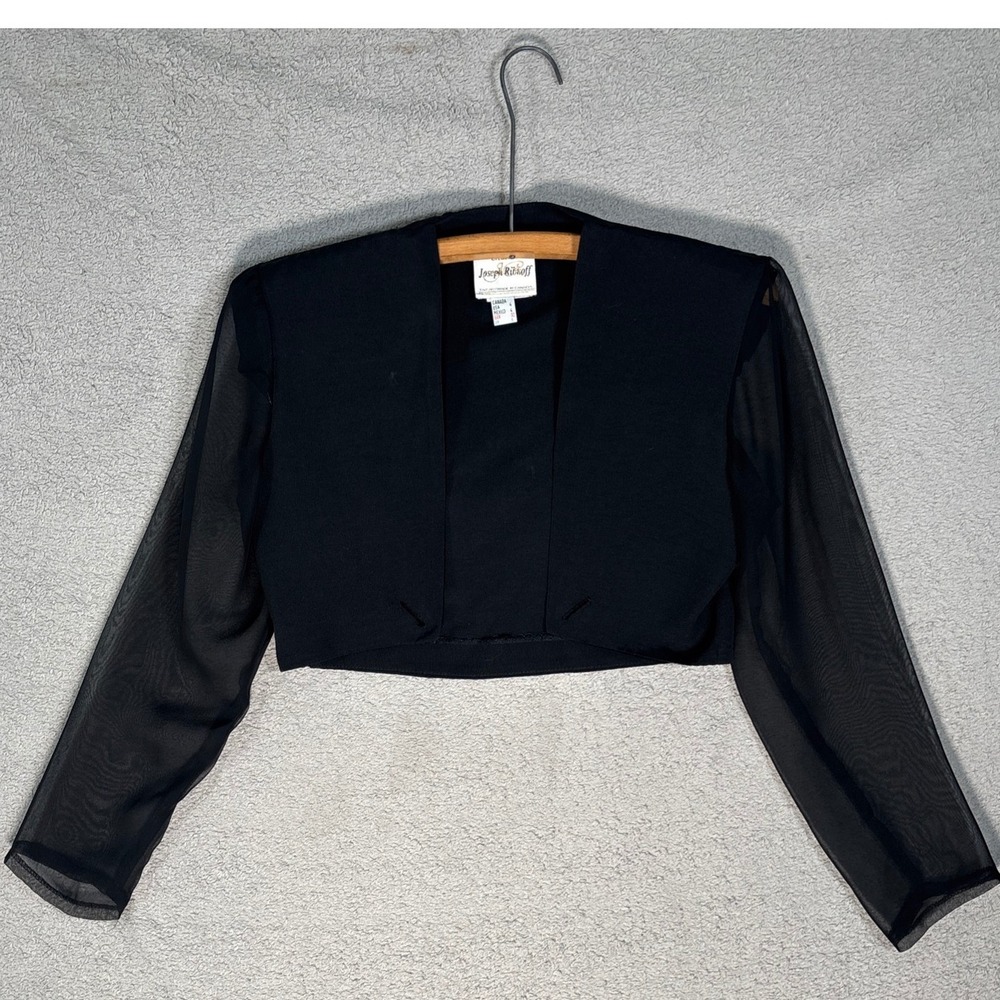 Joseph Ribkoff Cropped Bolero Women's Size 4 Jacket Cover Up Black Sheer Sleeve